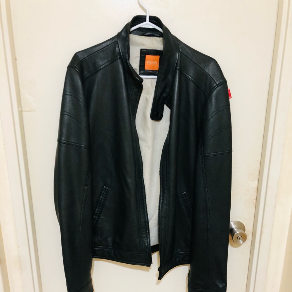 A used Hugo boss leather jacket